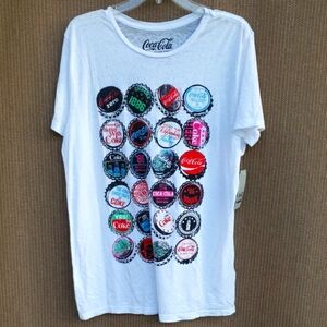 Coca-Cola White T-Shirt with Colorful Cap Graphics